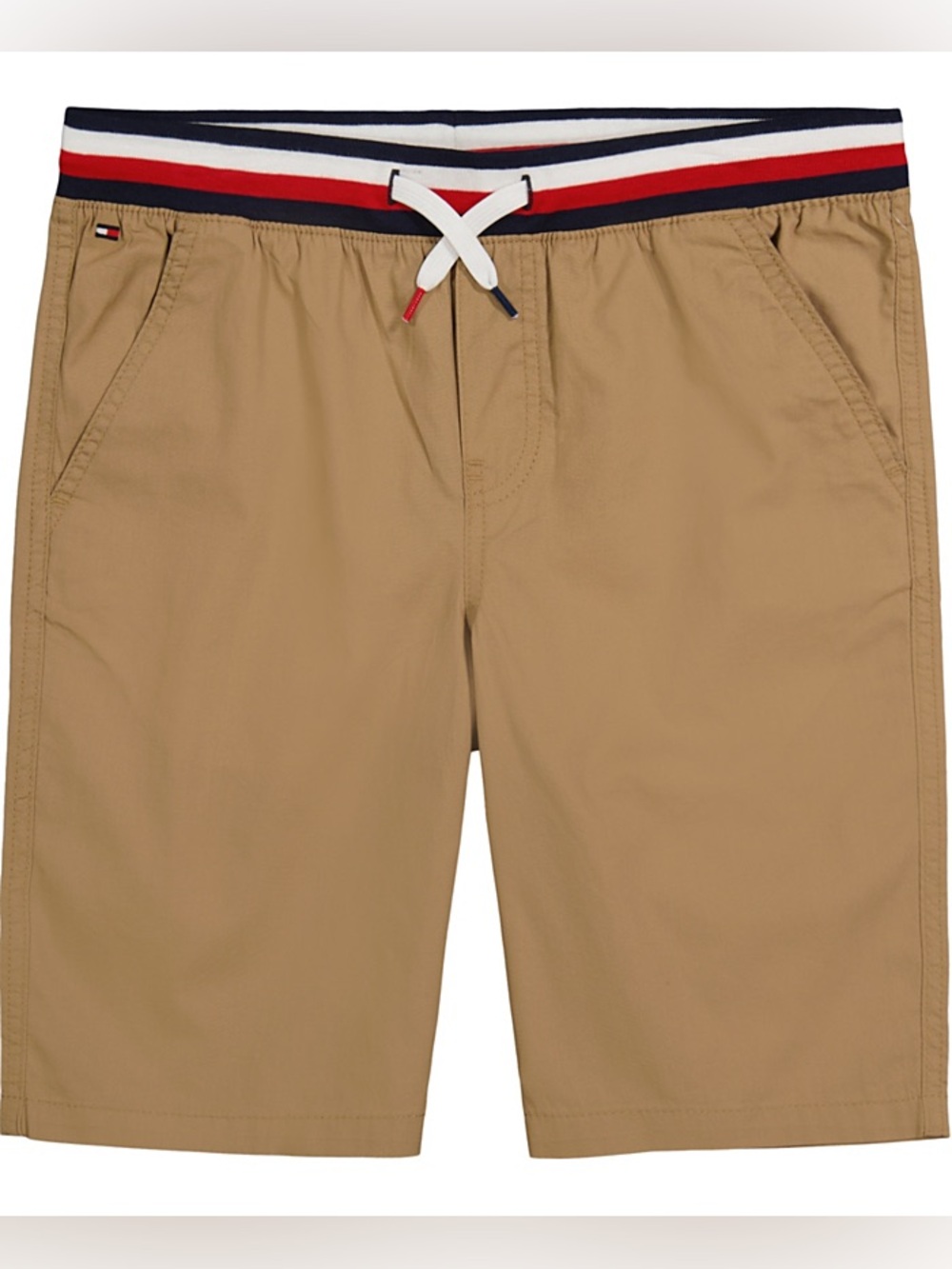 Tommy Hilfiger Tan Drawstring Waist Shorts with Stripe Waistband. Size M